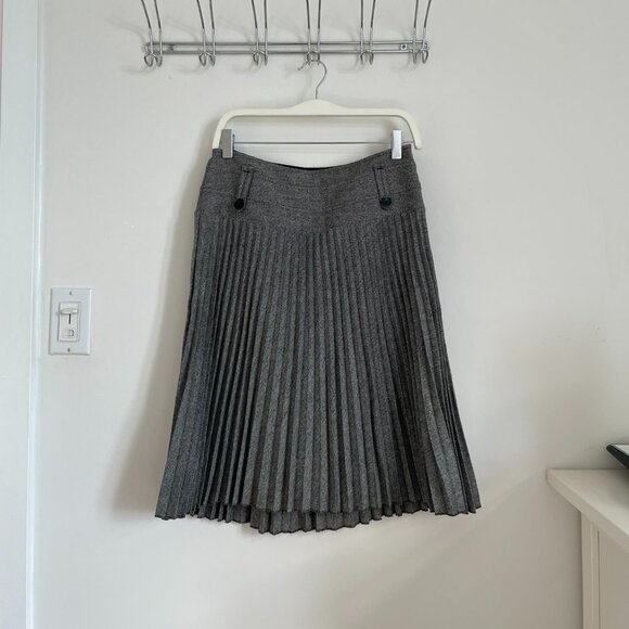 Vintage Tristan Pleated Tweed Midi Skirt Button Detail - Picture 2 of 8